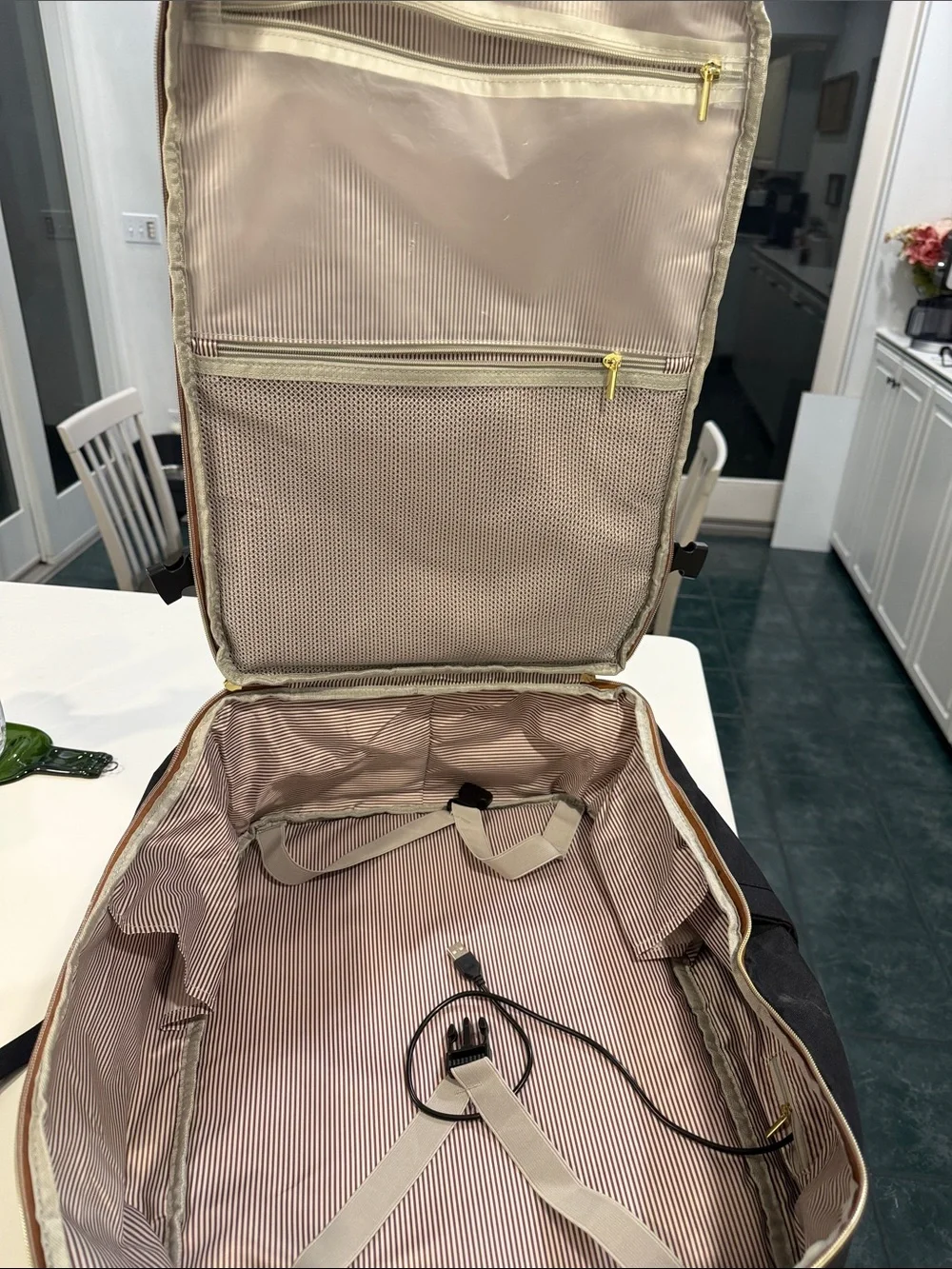 Black and Tan Quilted Travel Backpack Carry On